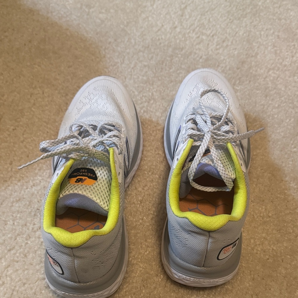 New Balance White Gray Neon Yellow Women's Sneakers - Picture 4 of 5